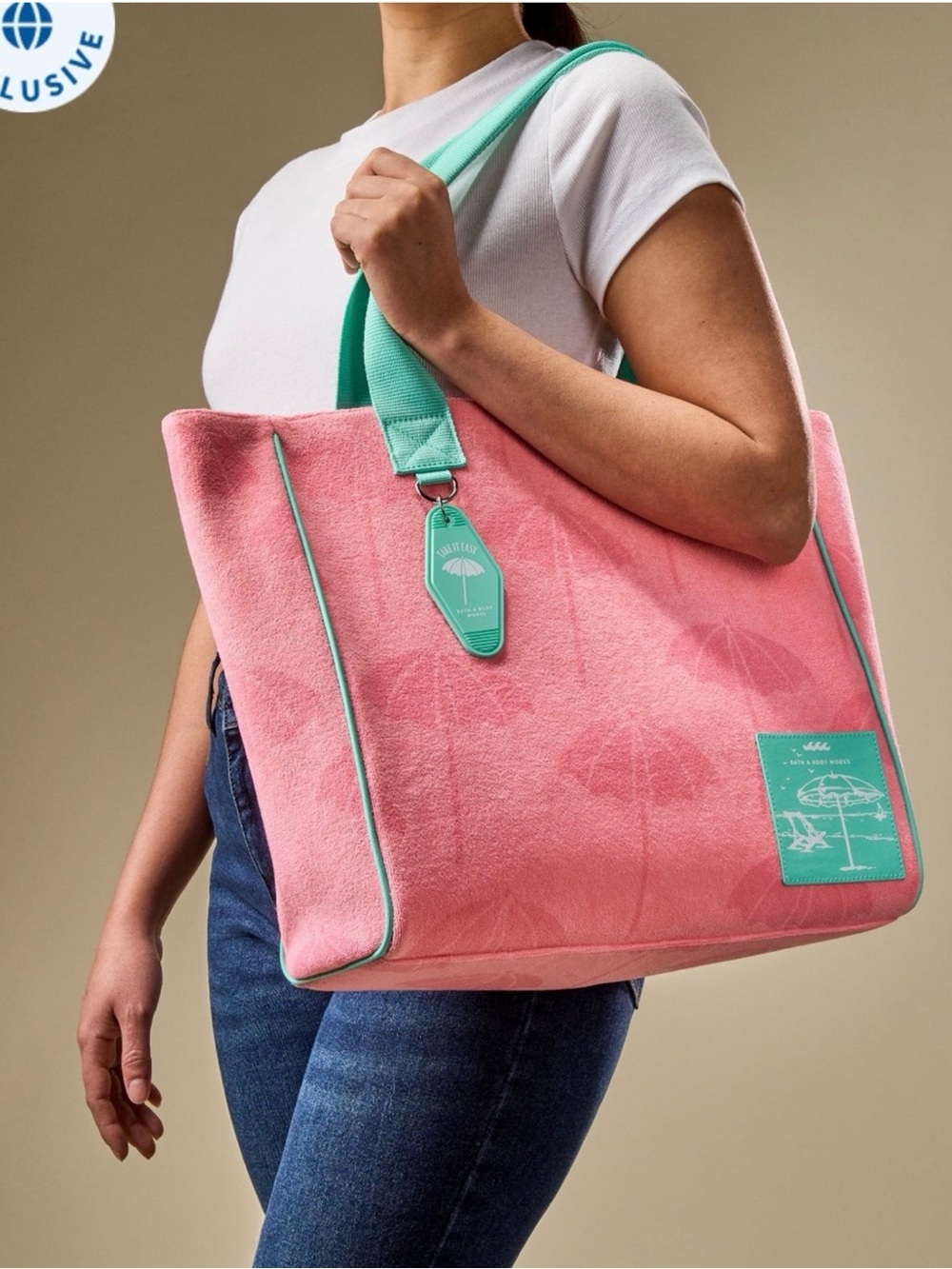 Bath & Body Works Pink & Aqua Beach Tote